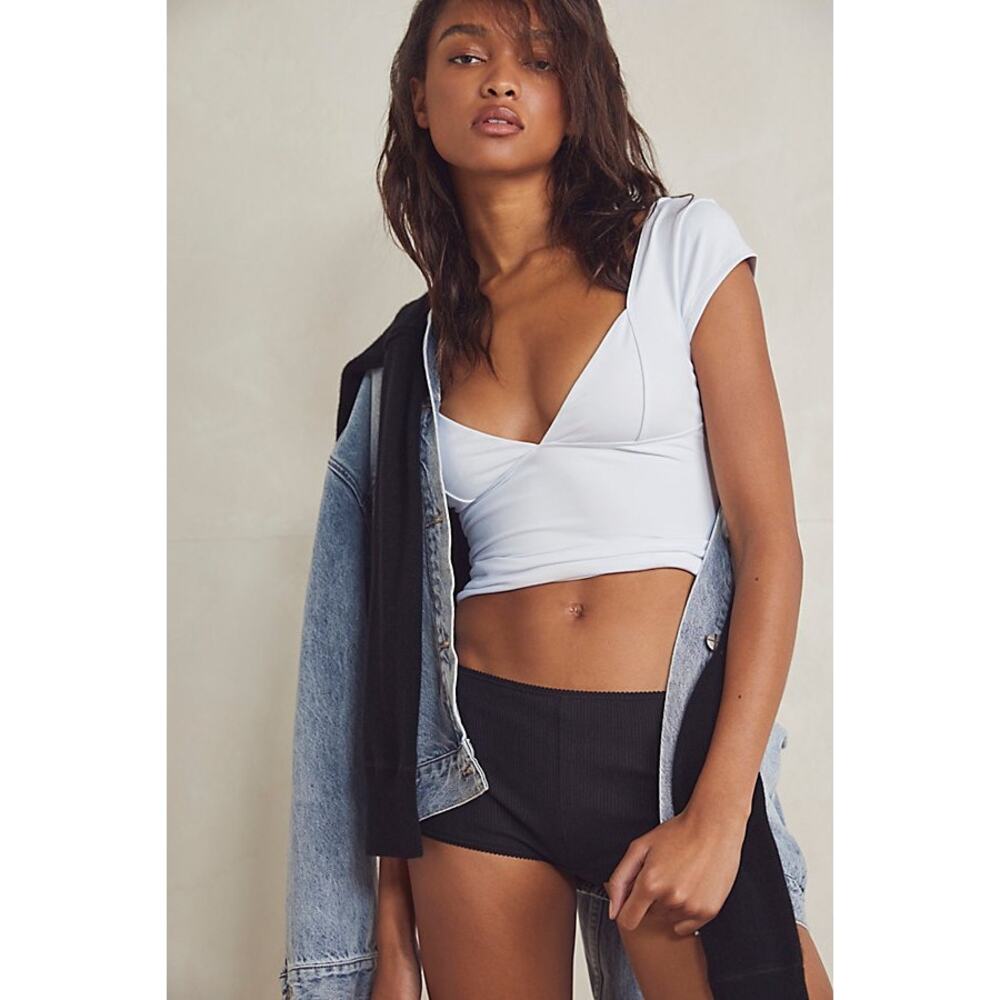 NWT Free People Intimately Duo Corset V-Neck Cami Cap Sleeve Top White Large